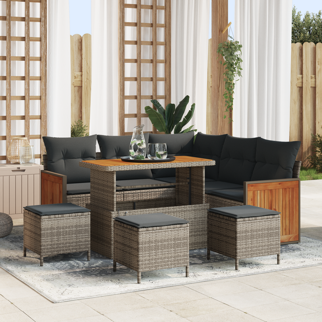 Havesofa Sæt med pude 9 pcs Grå polyrattan