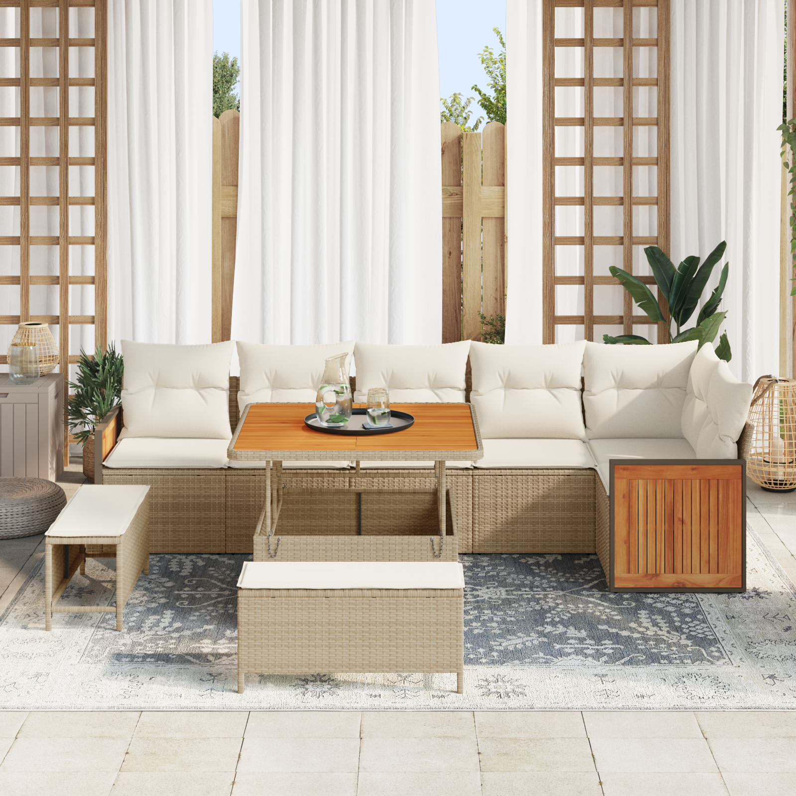 Havesofa Sæt med pude 11 pcs Beige og creme polyrattan