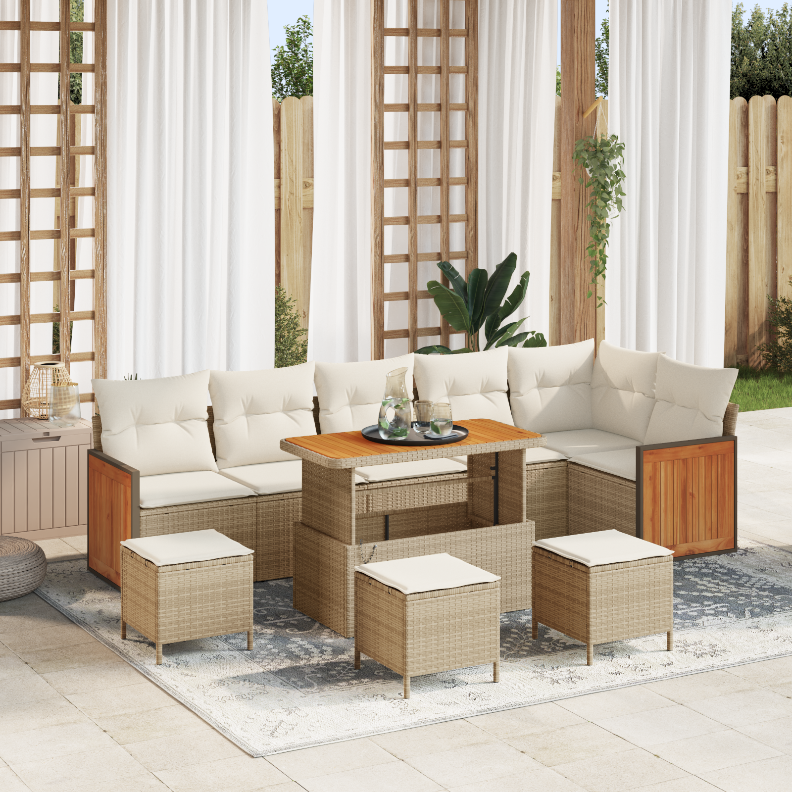 Havesofa Sæt med pude 12 pcs Beige og creme polyrattan