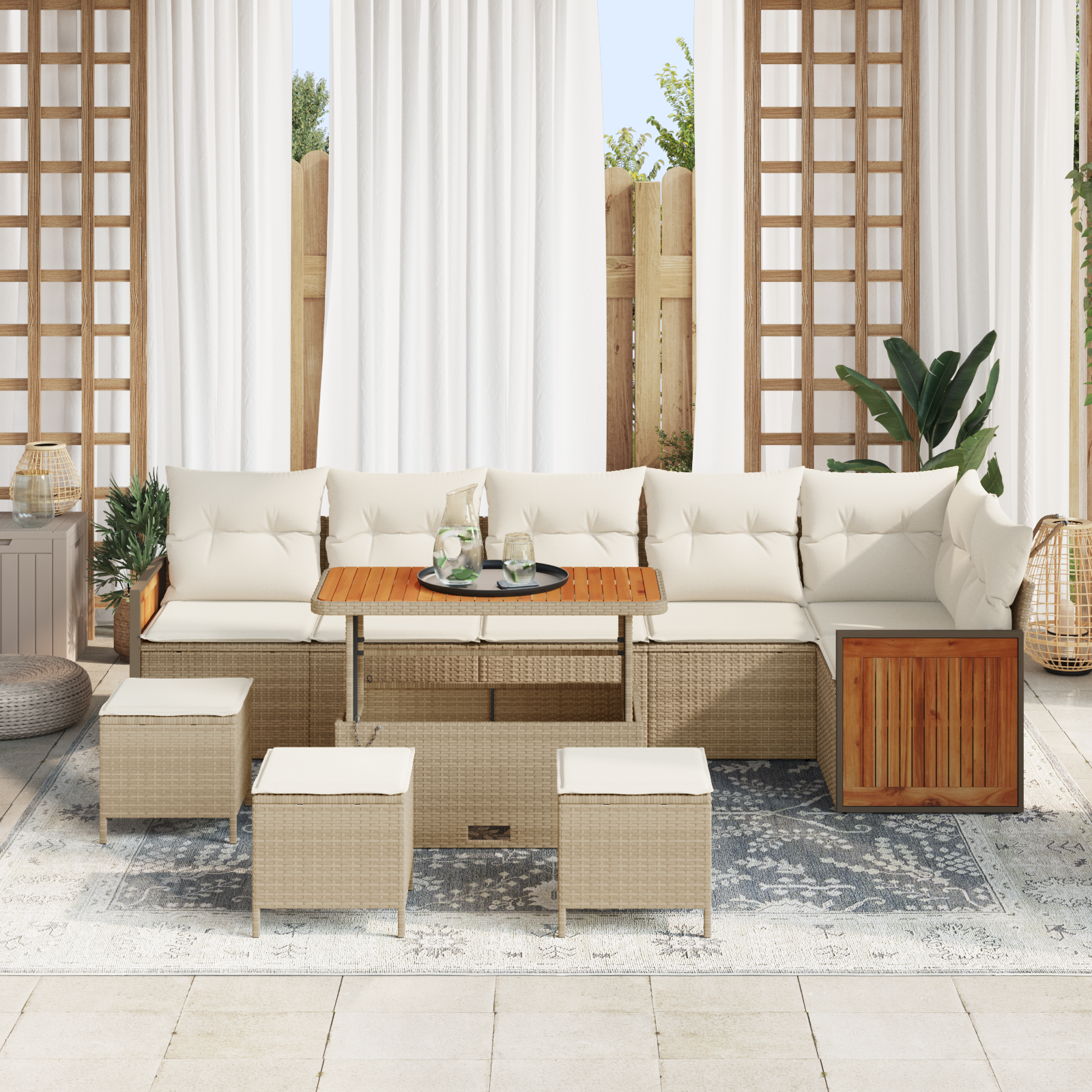 Havesofa Sæt med pude 12 pcs Beige og creme polyrattan