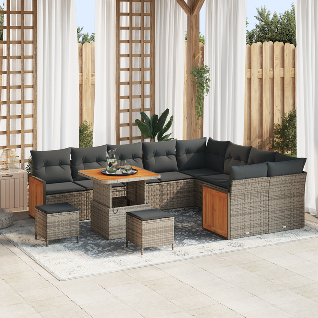 Havesofa Sæt med pude 13 pcs Grå polyrattan