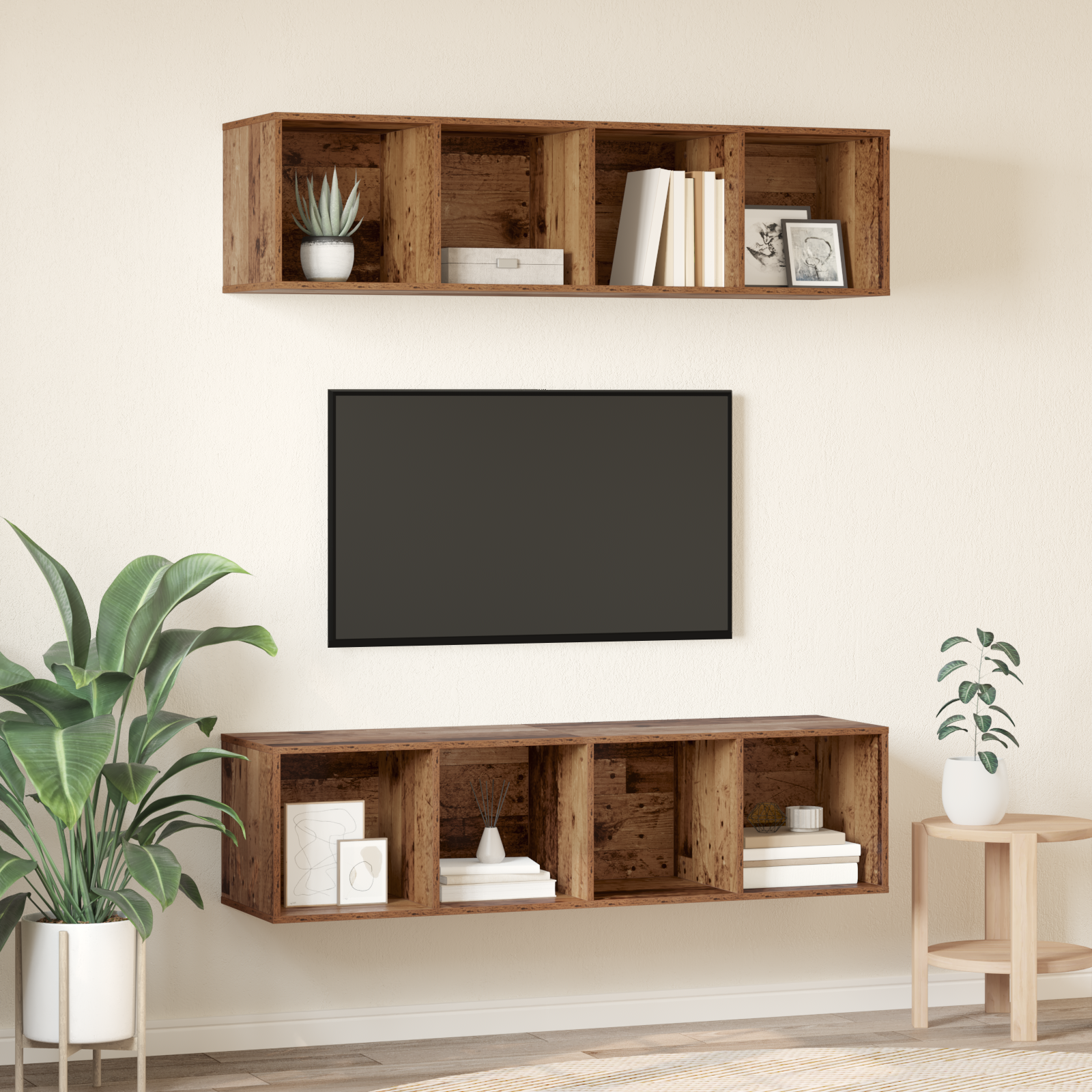 TV-møbelsæt Vægmonteret 2 pcs Gammelt træ 37 x 37 x 142,5 cm