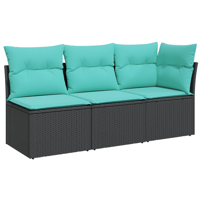 3-personers havesofa med hynder polyrattan sort