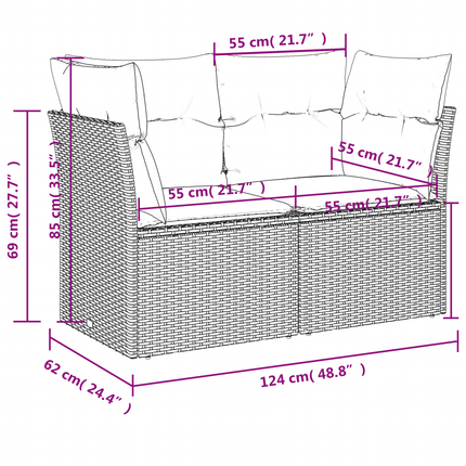 Havemøbelsofa med pude Grå 124 x 62 x 69 cm Poly rattan