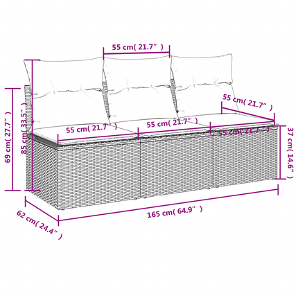 Havemøbelsofa med pude Grå 165 x 62 x 69 cm Poly rattan