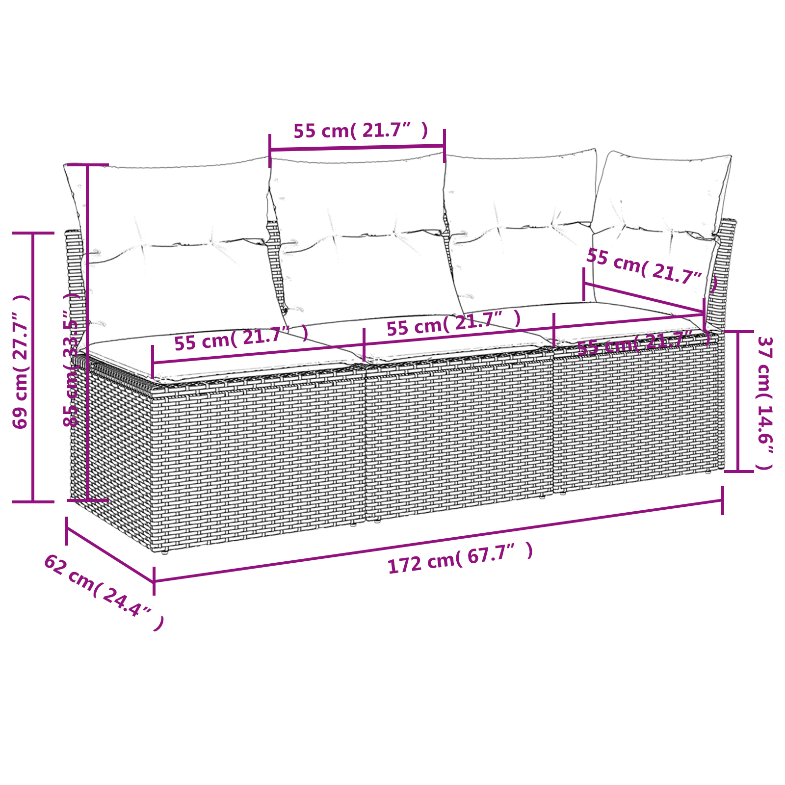 | Havemøbelsofa | med pude Brun 172 x 62 x 69 cm Poly rattan
