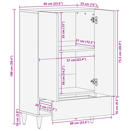 Highboard Brun 60 x 33 x 100 cm Massivt mangotræ