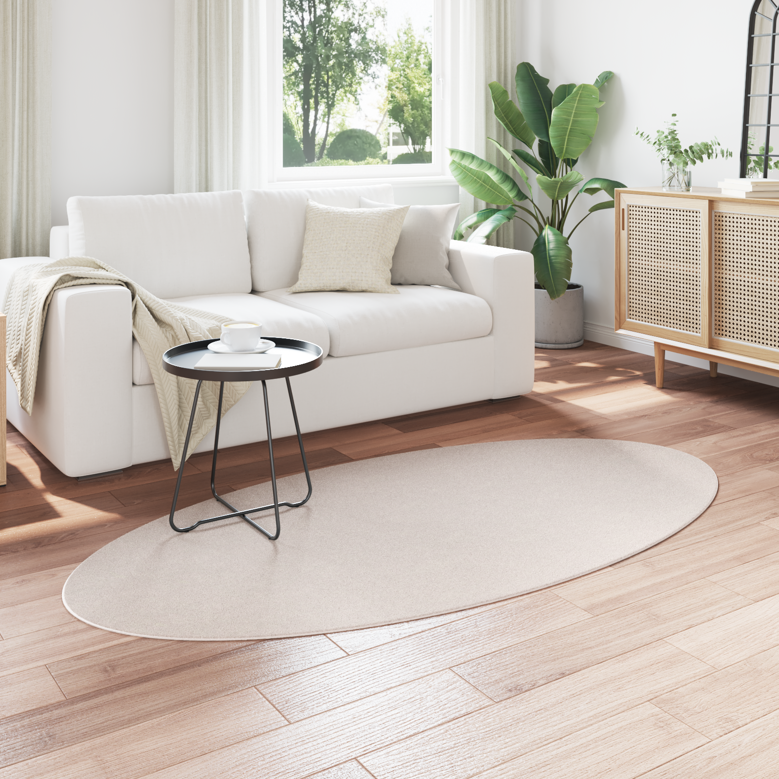 Områdetæpper Oval HUARTE Sandfarvet 100 x 200 cm 100% polyester