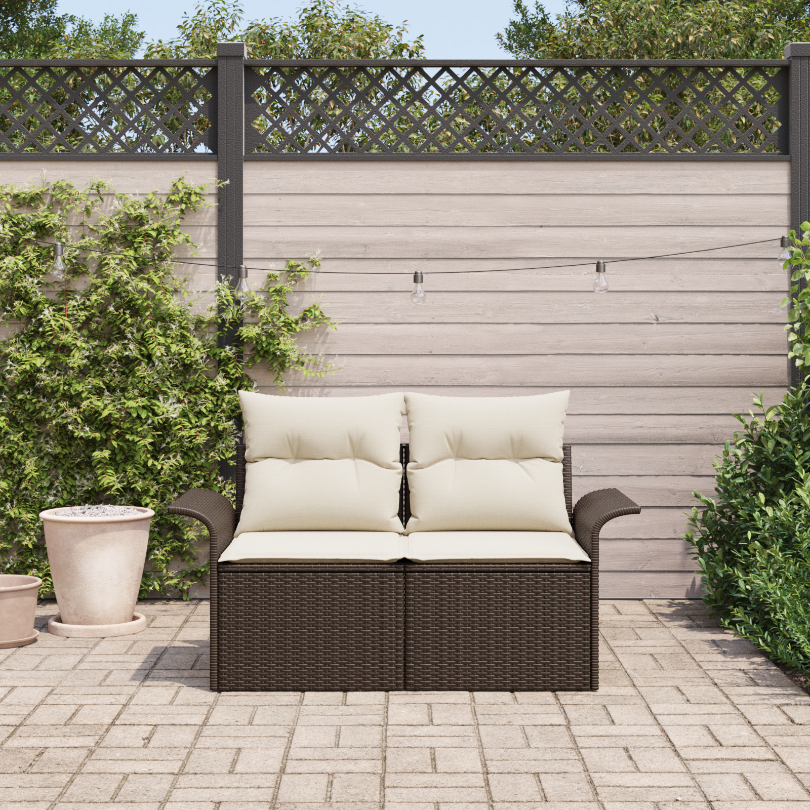 Havemøbelsofa med pude Brun 141 x 62 x 69cm polyrattan