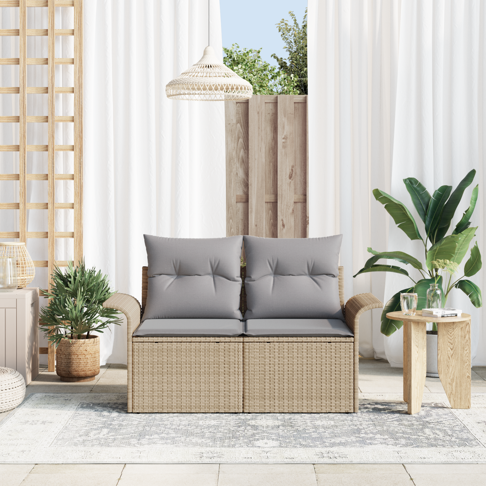 Havemøbelsofa med pude Beige 141 x 62 x 69cm polyrattan