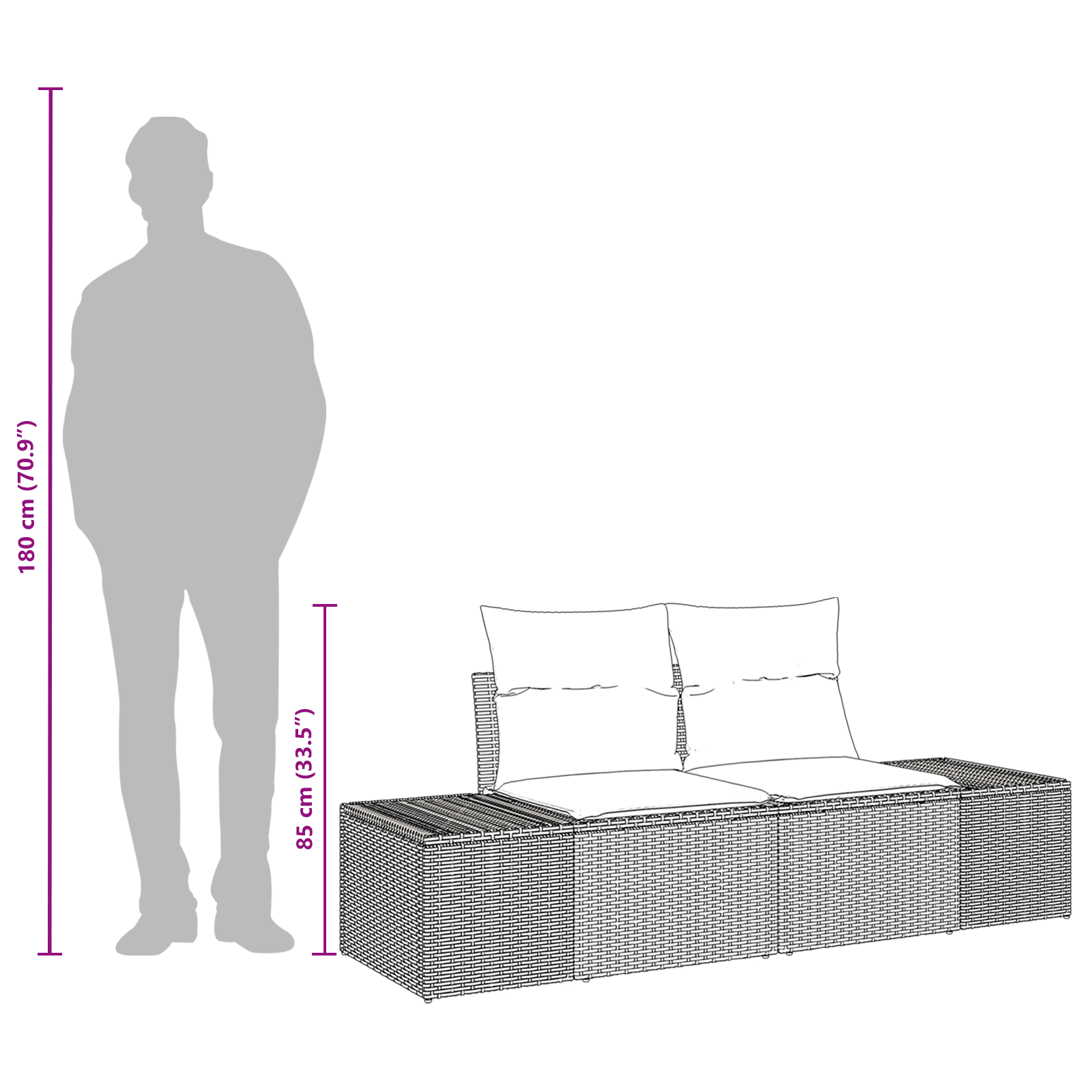 Havemøbelsofa med pude Beige 184 x 62 x 69 cm polyrattan