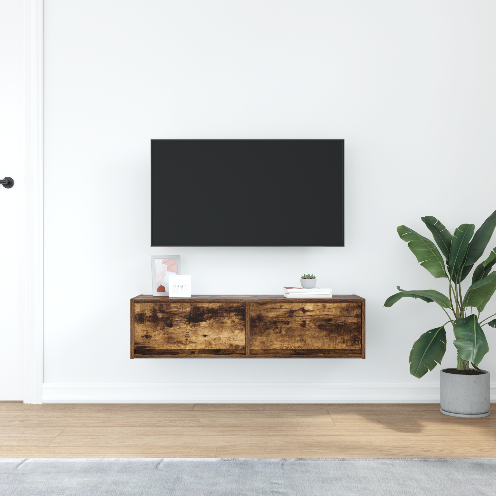 TV-skab med skuffe Røget eg 100 x 31 x 25,5 cm Konstrueret træ