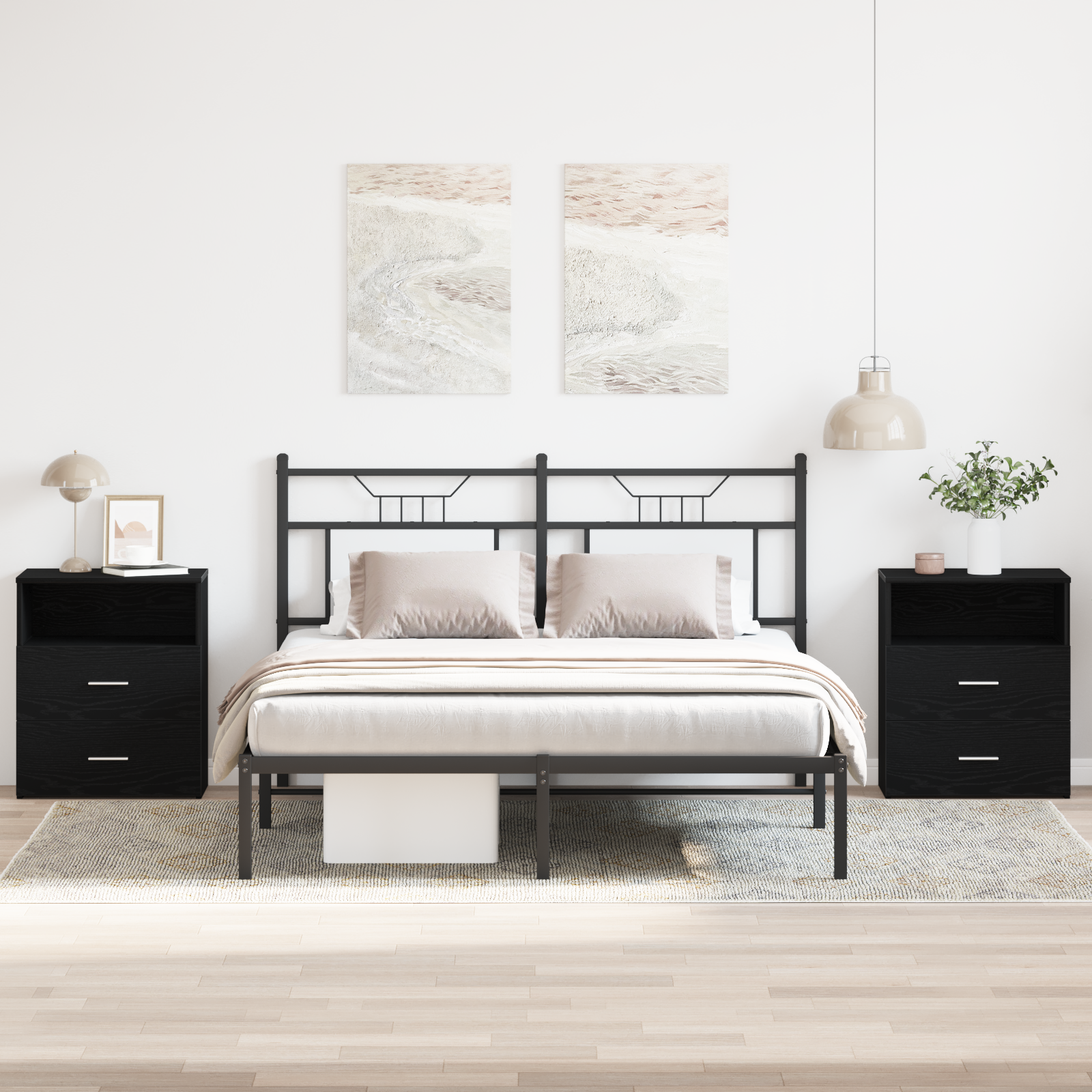 Natbord med skuffe 2 pcs Sort eg 50 x 32 x 60cm Konstrueret træ
