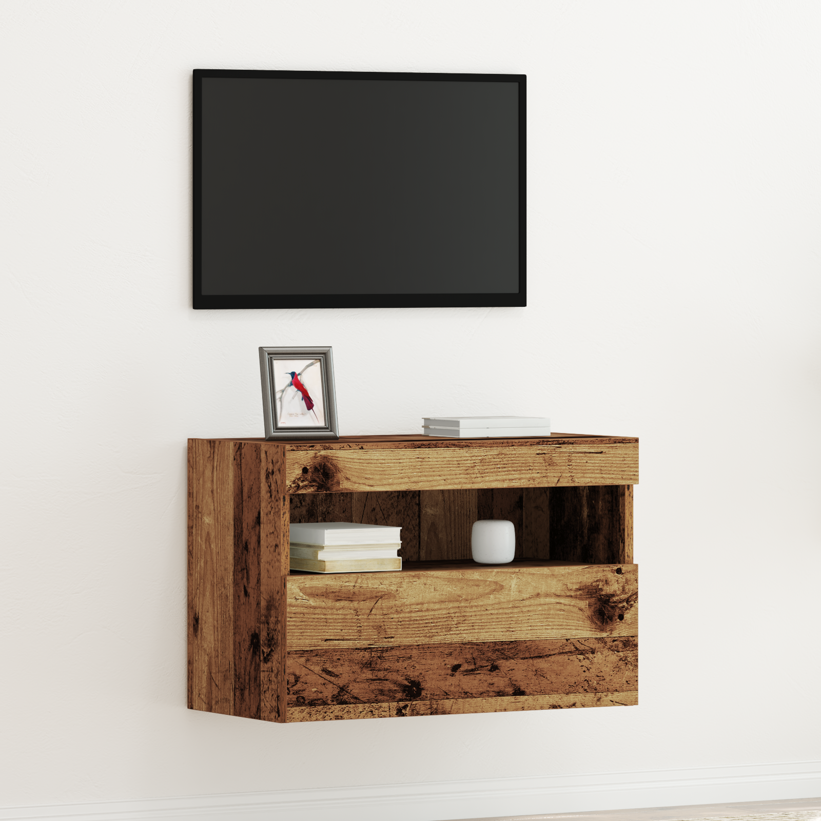 TV vægskab med LED Gammelt træ 60 x 30 x 40 cm Konstrueret træ