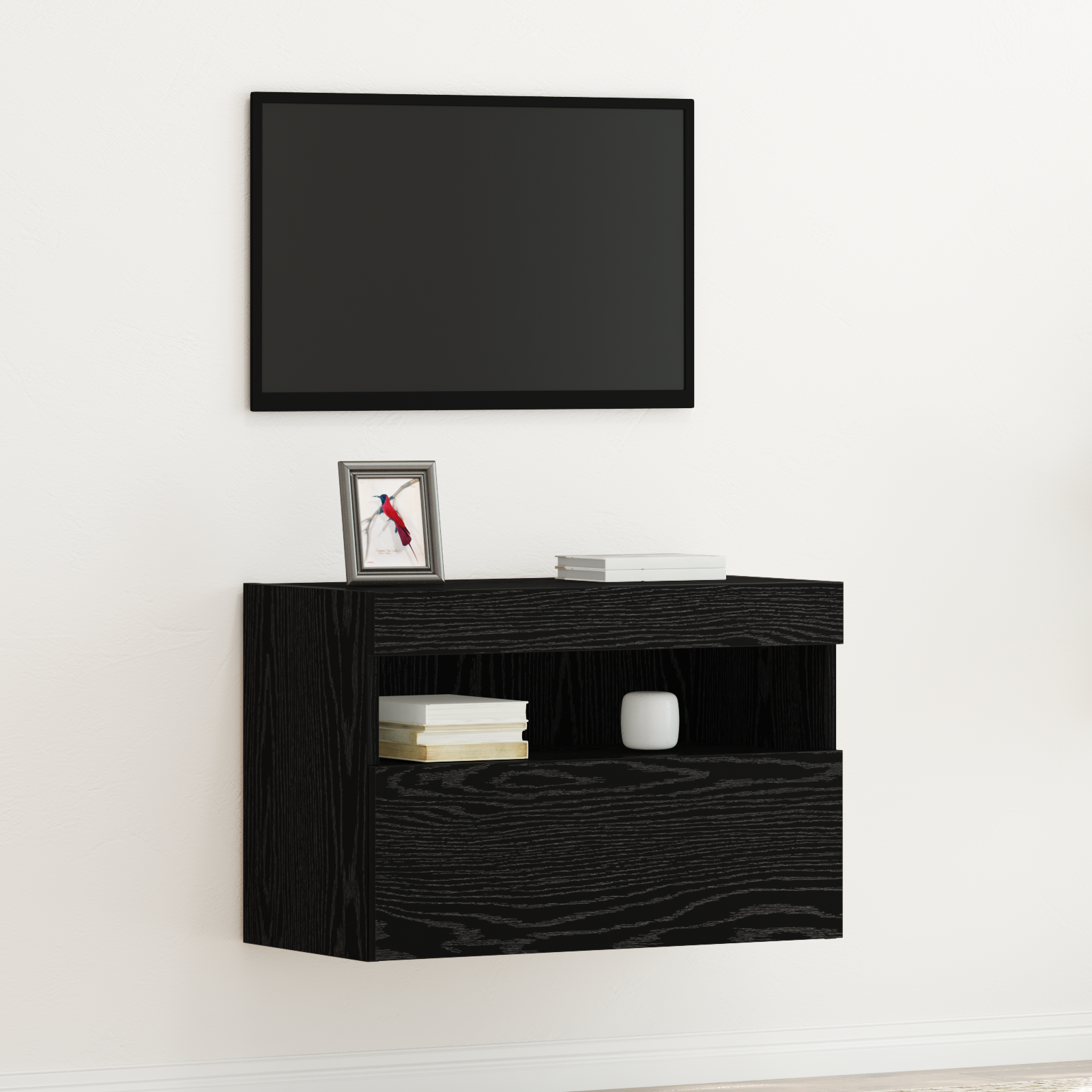 TV vægskab med LED Sort eg 60 x 30 x 40 cm Konstrueret træ
