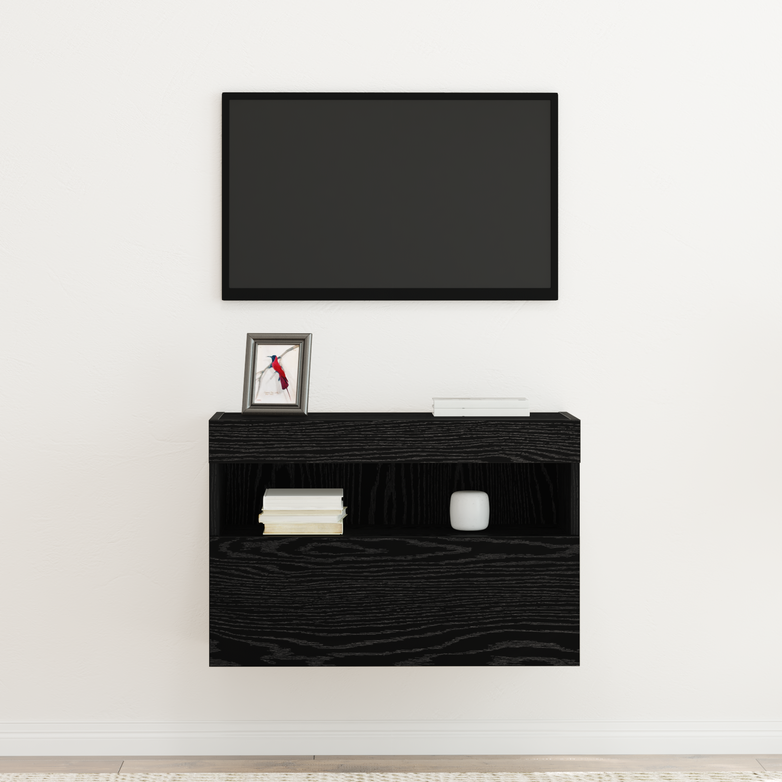 TV vægskab med LED Sort eg 60 x 30 x 40 cm Konstrueret træ