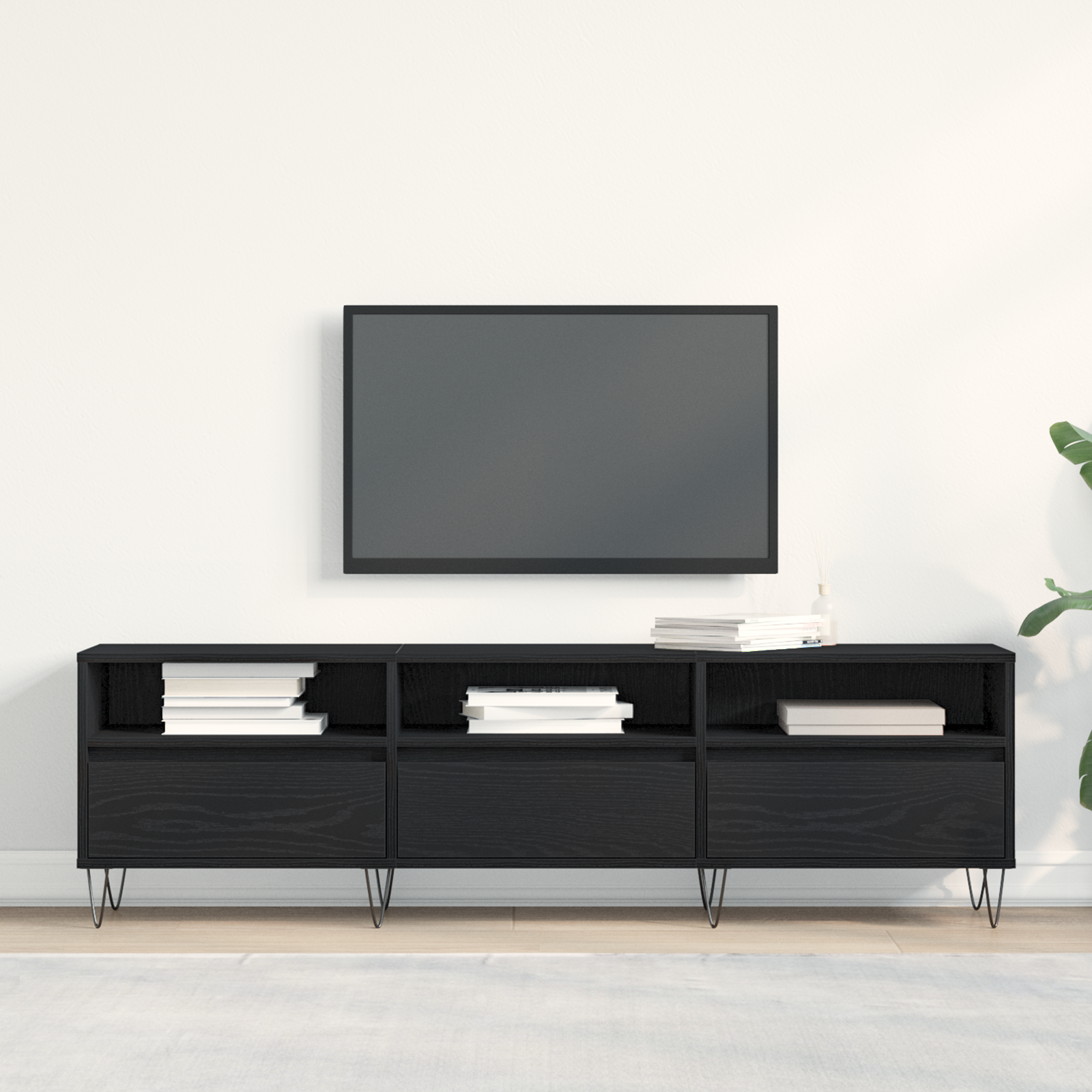 TV-skab med skuffe Sort eg 150 x 30 x 44,5 cm Konstrueret træ