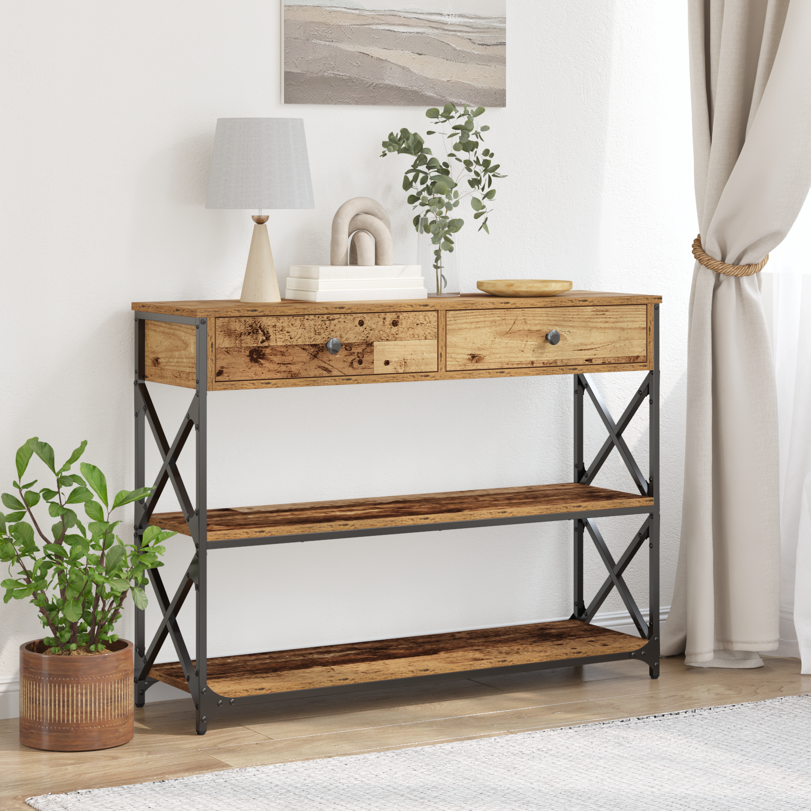 Konsol Bord Gammelt træ 100 x 28 x 75 cm Laminat træ og metal