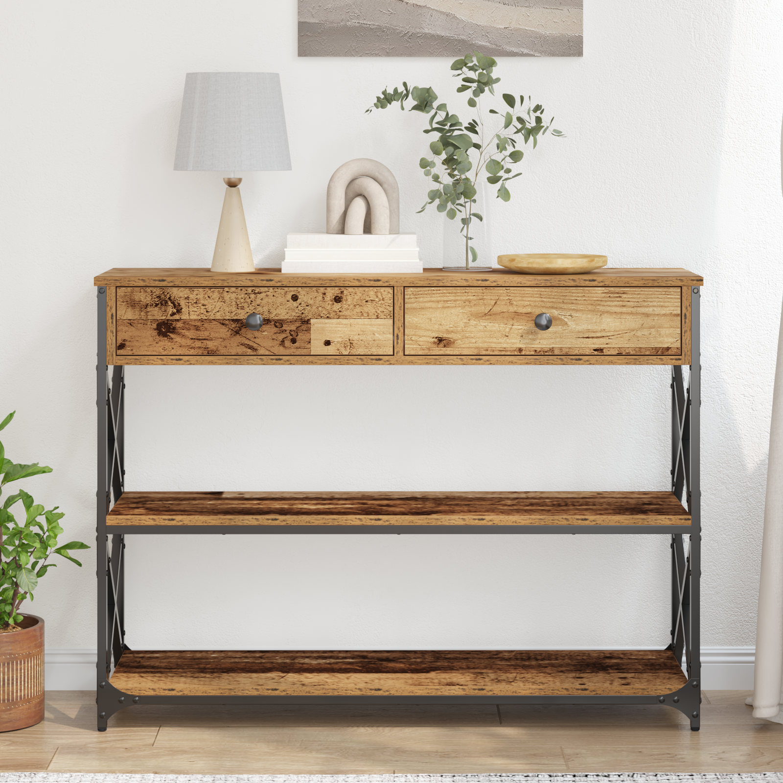 Konsol Bord Gammelt træ 100 x 28 x 75 cm Laminat træ og metal
