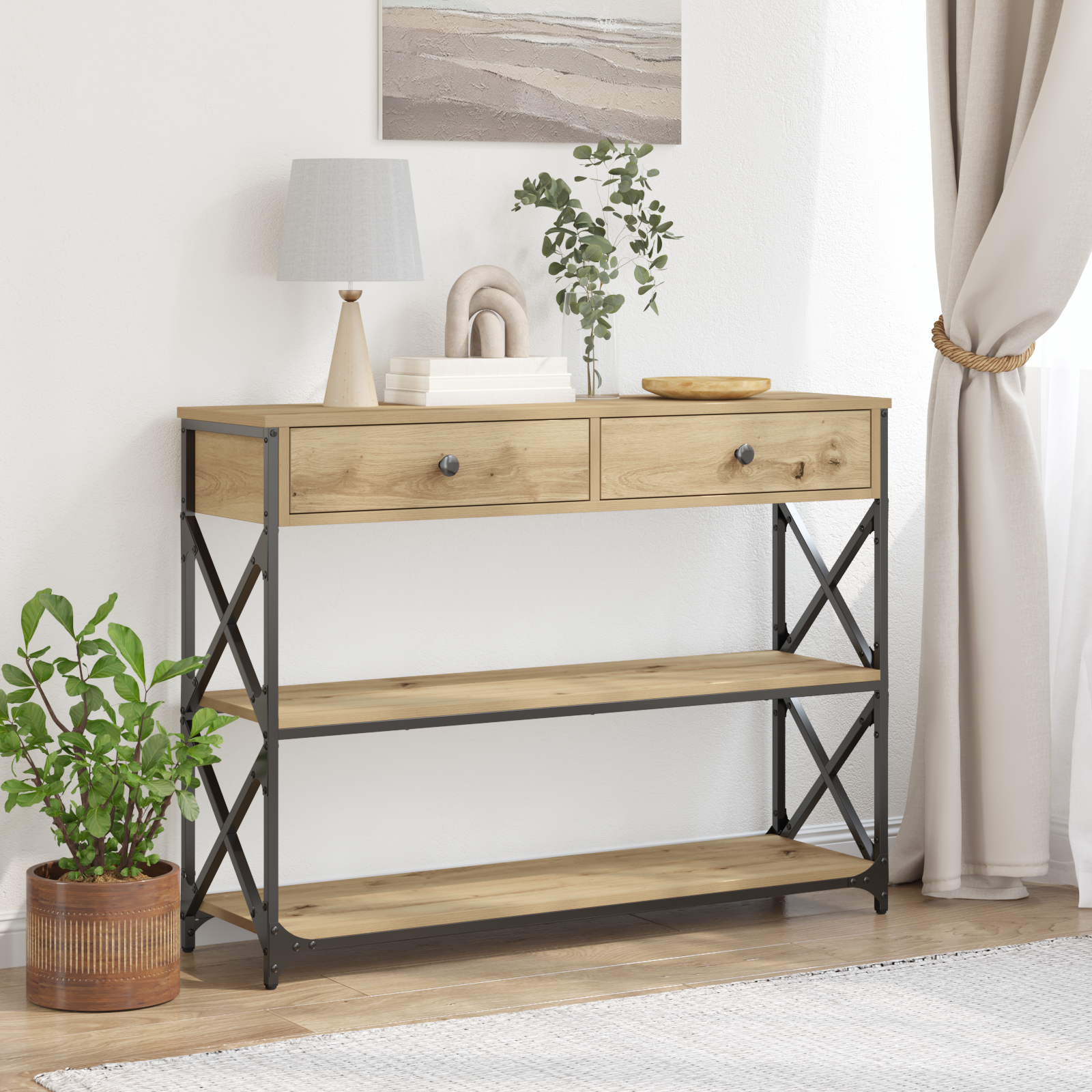 Konsol Bord artisan eg 100 x 28 x 75 cm Laminat træ og metal