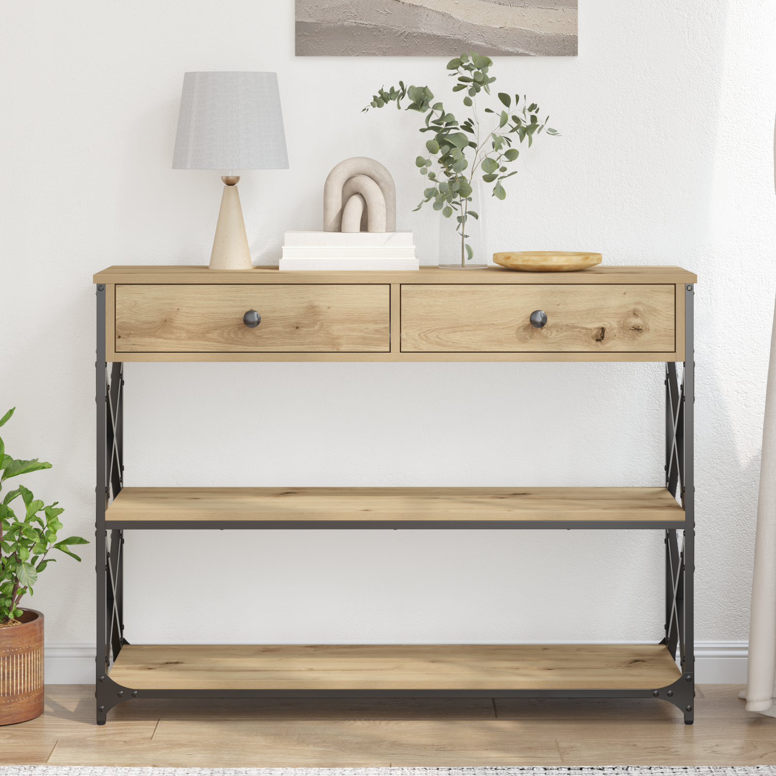 Konsol Bord artisan eg 100 x 28 x 75 cm Laminat træ og metal