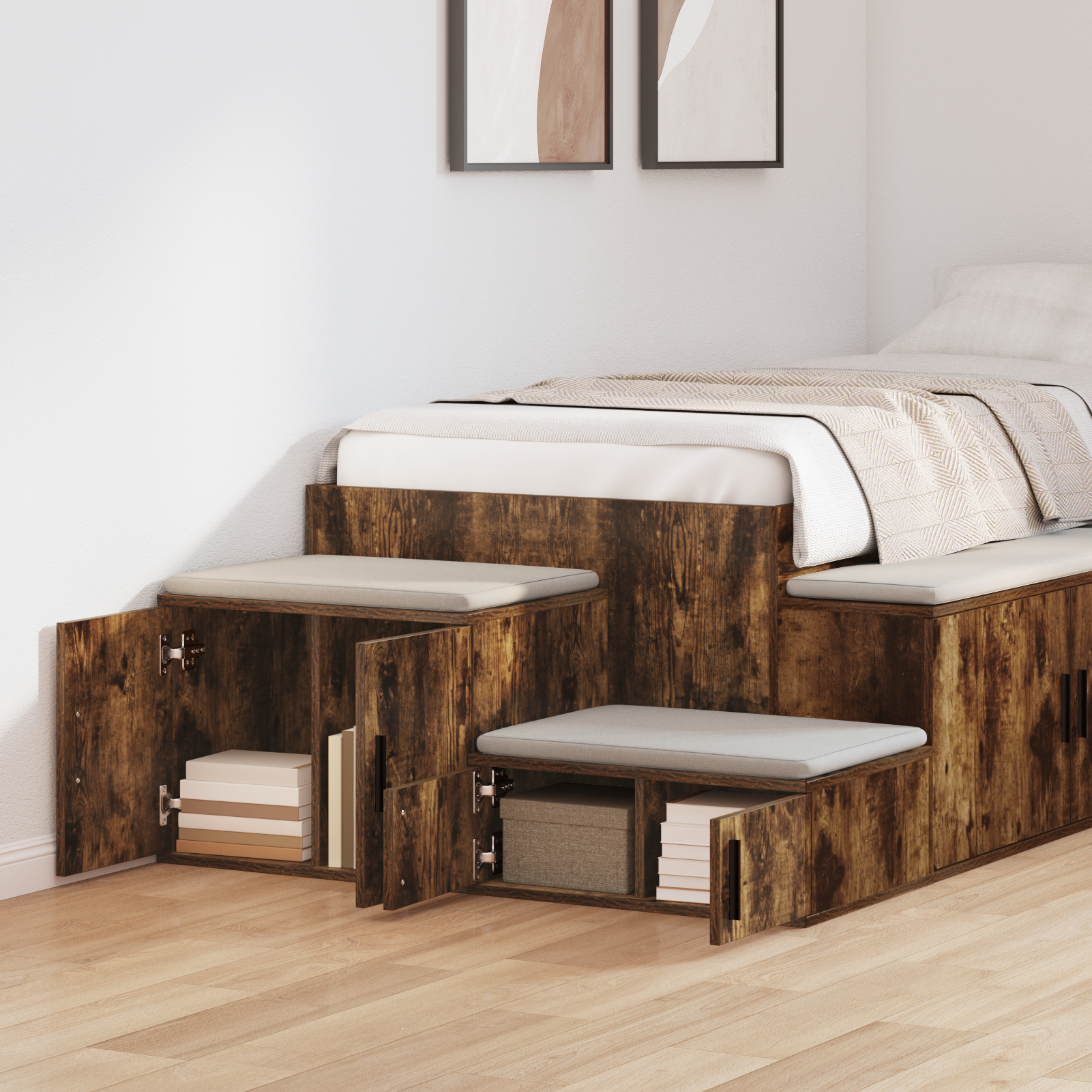 Opbevaringsskab 2 pcs Røget eg 118 x 41 x 40 cm Konstrueret træ