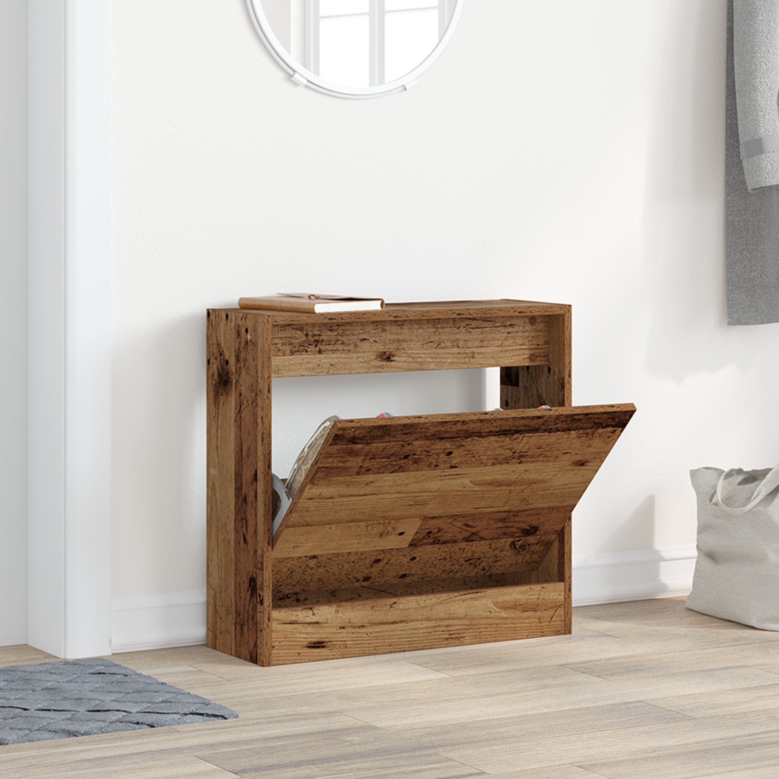 Sko skab med hylde Gammelt træ 60 x 21 x 57 cm Konstrueret træ