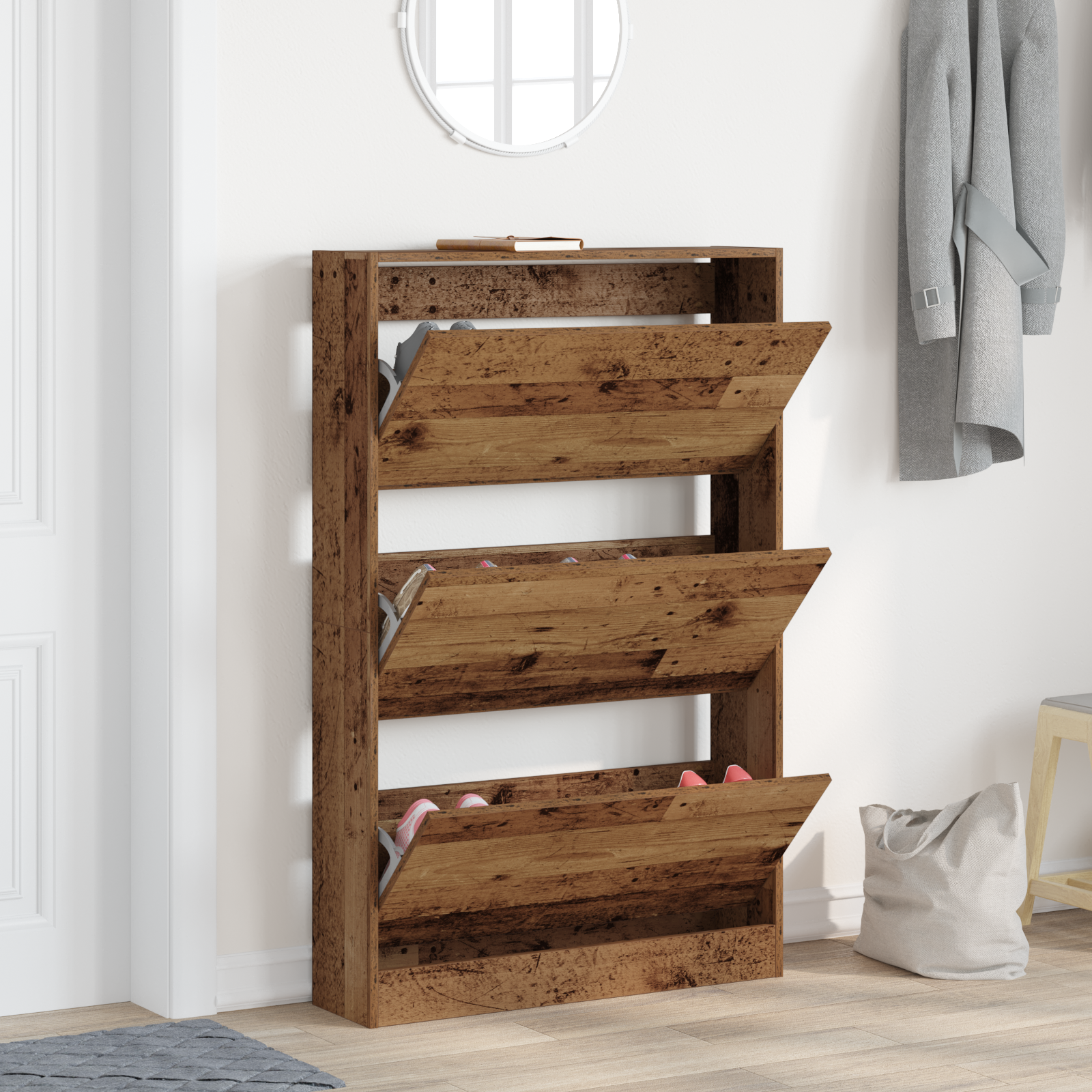 Sko skab med dør Gammelt træ 80 x 21 x 125,5 cm Konstrueret træ