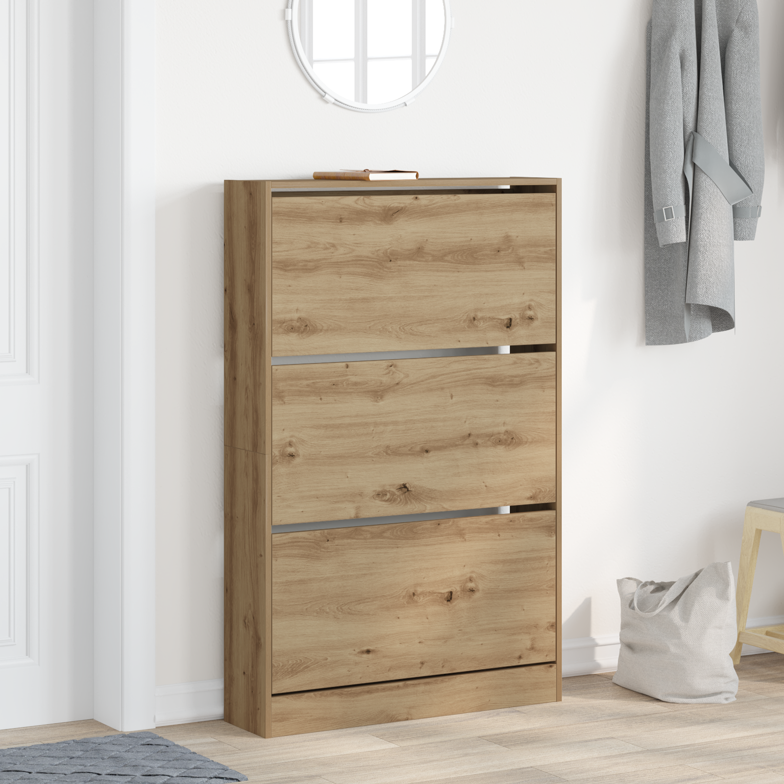 Sko skab Artisan Egetræ 80 x 21 x 125,5 cm Konstrueret træ