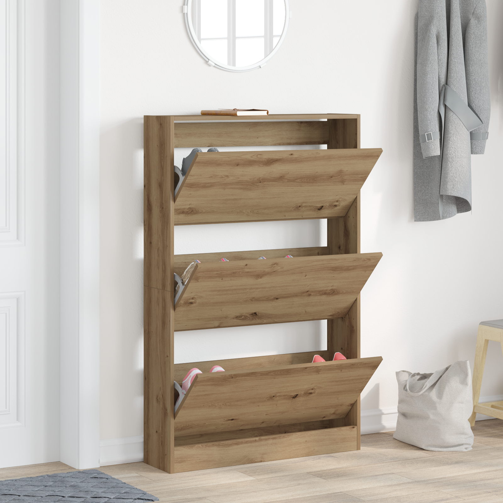 Sko skab Artisan Egetræ 80 x 21 x 125,5 cm Konstrueret træ