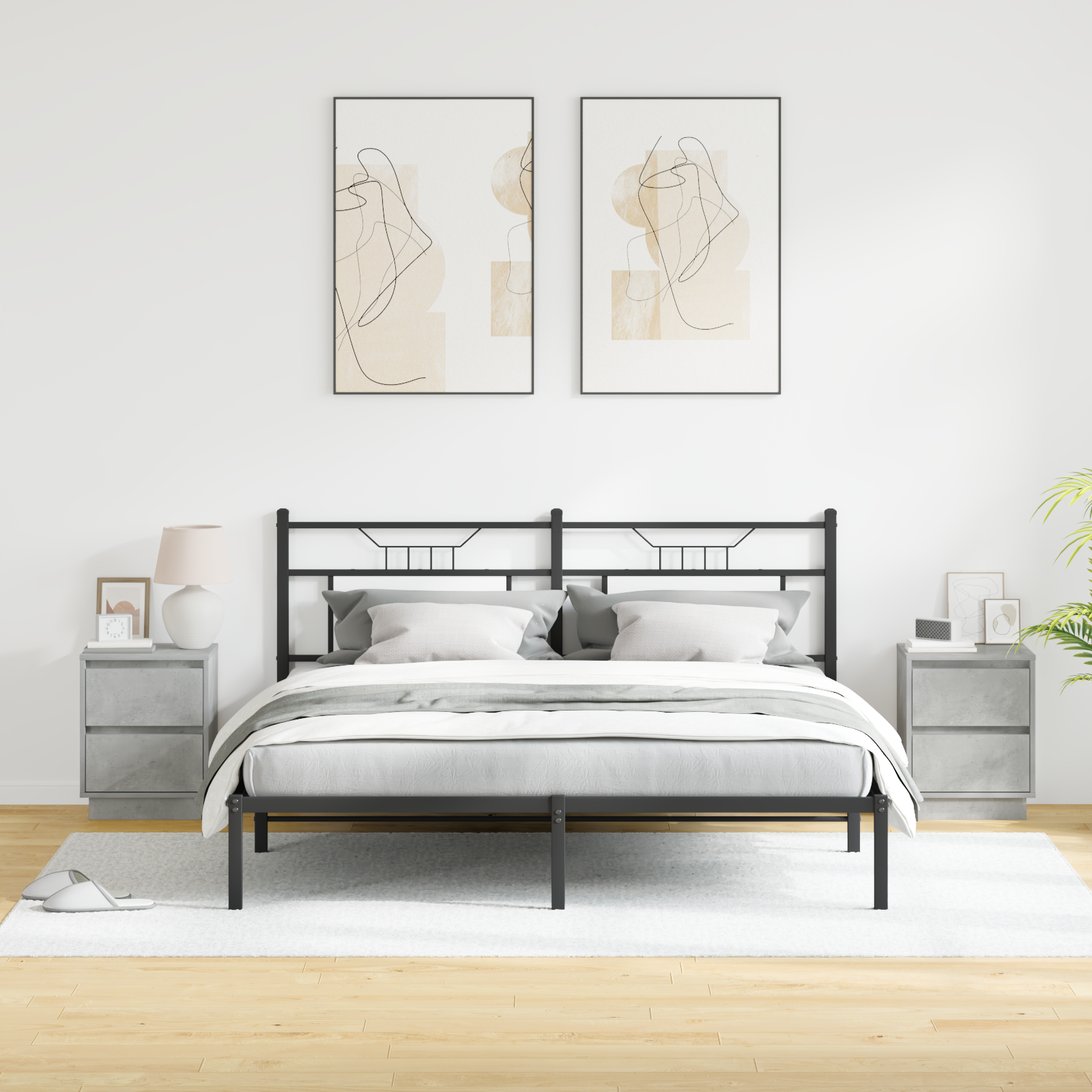 Natskab 2 pcs Beton Grå 39 x 34,5 x 50 cm Konstrueret træ