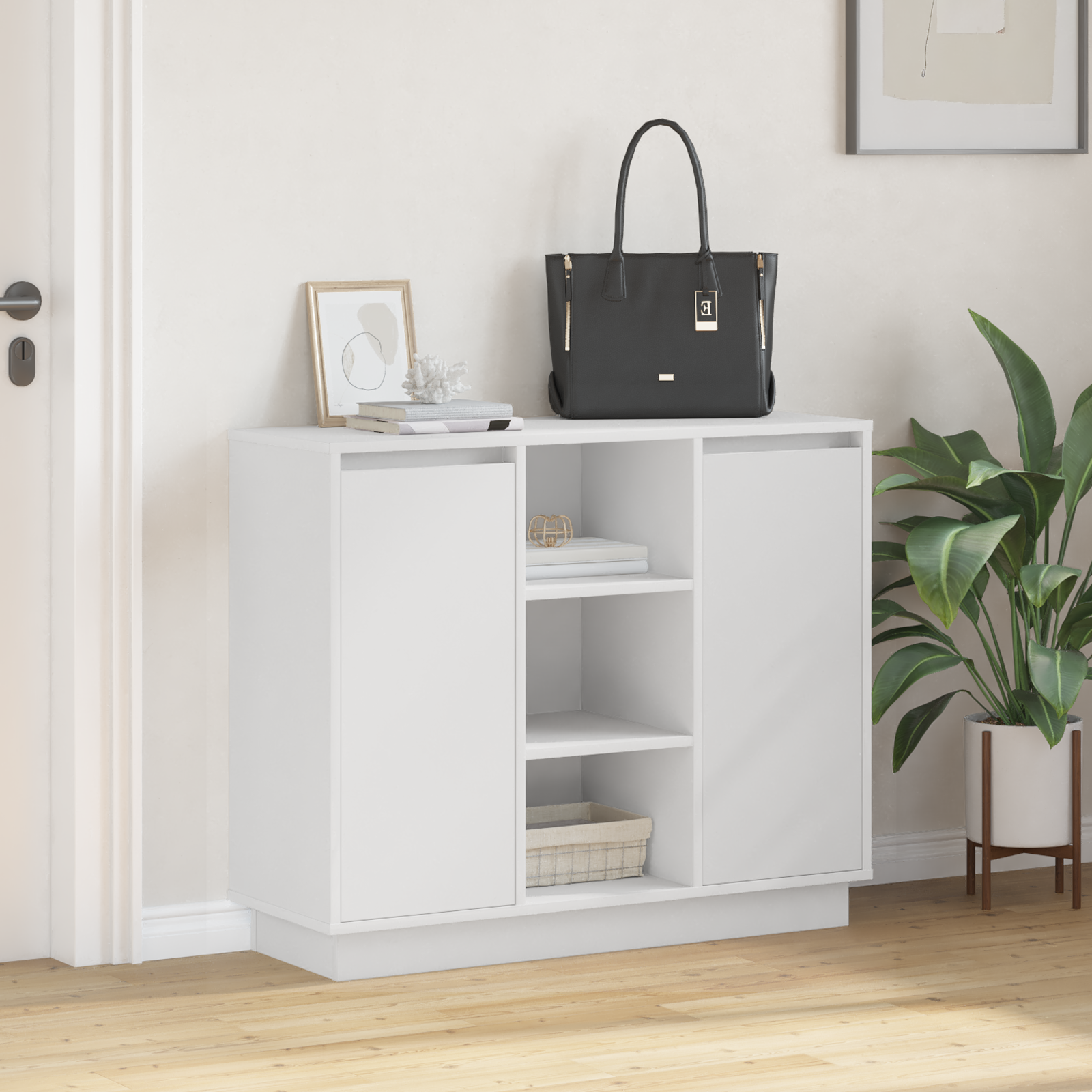 LED Sideboard Hvid 90 x 32 x 75 cm Konstrueret træ