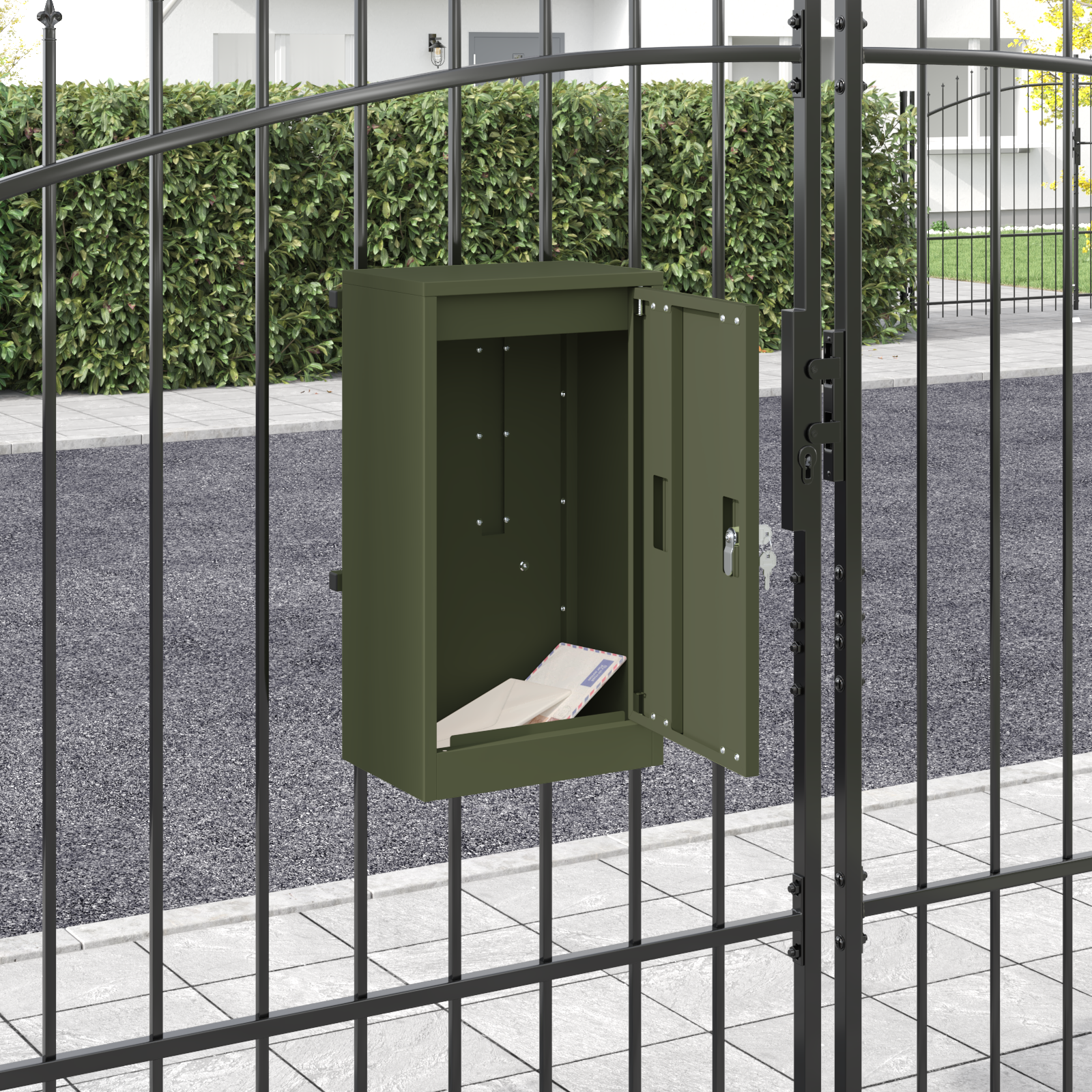 postkasse med opbevaring Olivengrøn 30 x 20 x 55 cm Stål