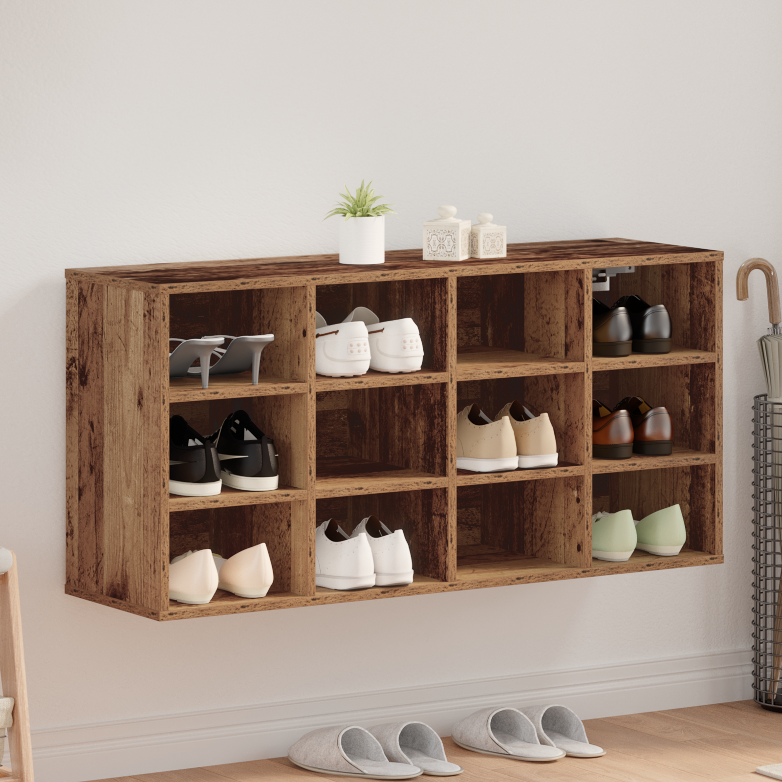 Sko skab med hylde Gammelt træ 103 x 30 x 51 cm Konstrueret træ